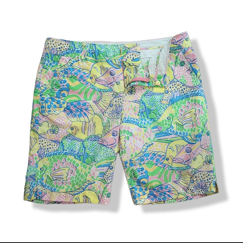 🌿Lilly Pulitzer Tropical Fish Print Bermuda Shorts Women's Size 8 Pastel Beach - Picture 4 of 11